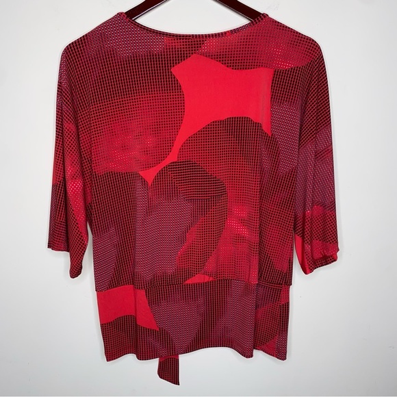 Clara Sun Woo Small Dolman Sleeve Blouse Top Red Side Tie Abstract Print EUC - Picture 6 of 7